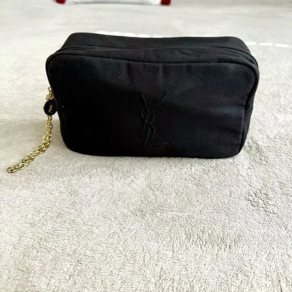 Yves Saint Laurent YSL parfums Black Canvas Logo Wristlet Clutch Bag - Picture 2 of 12